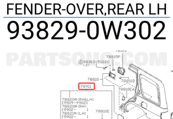 Nissan 938290W302 FENDER-OVER,REAR LH