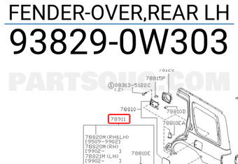 Nissan 938290W303 FENDER-OVER,REAR LH