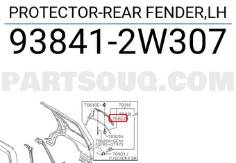 Nissan 938412W307 PROTECTOR-REAR FENDER,LH