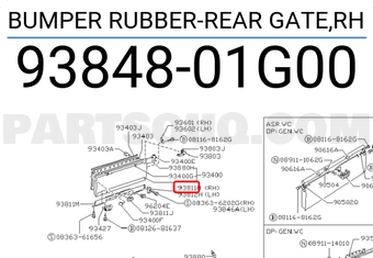Nissan 9384801G00 BUMPER RUBBER-REAR GATE,RH