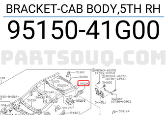 Nissan 9515041G00 BRACKET-CAB BODY,5TH RH