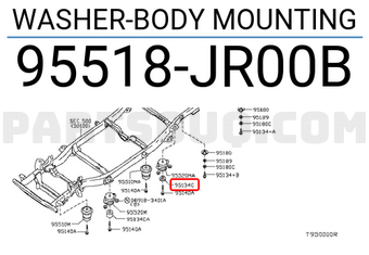 Nissan 95518JR00B WASHER-BODY MOUNTING