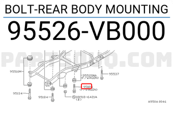 Nissan 95526VB000 BOLT-REAR BODY MOUNTING