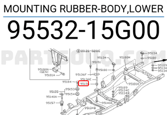 Nissan 9553215G00 MOUNTING RUBBER-BODY,LOWER