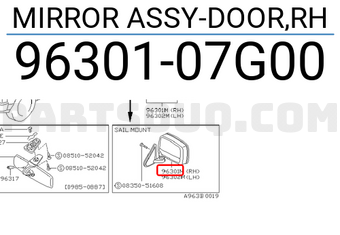 Nissan 9630107G00 MIRROR ASSY-DOOR,RH