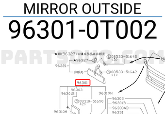 Nissan 963010T002 MIRROR OUTSIDE