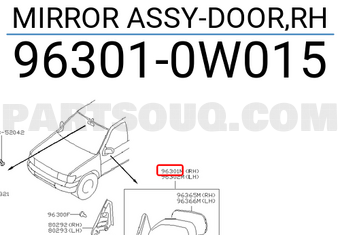 Nissan 963010W015 MIRROR ASSY-DOOR,RH