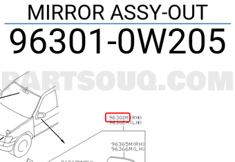 Nissan 963010W205 MIRROR ASSY-OUT