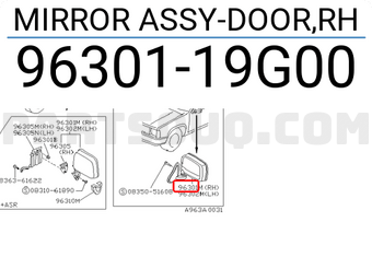 Nissan 9630119G00 MIRROR ASSY-DOOR,RH