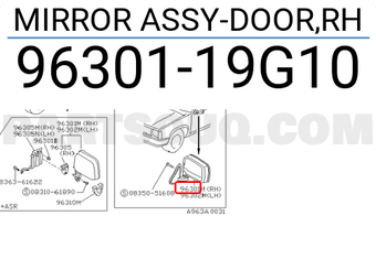 Nissan 9630119G10 MIRROR ASSY-DOOR,RH