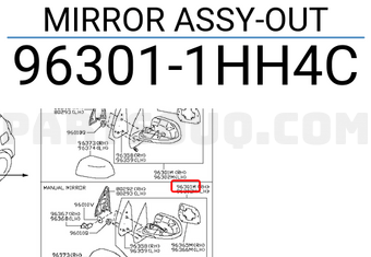 Nissan 963011HH4C MIRROR ASSY-OUT