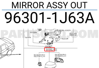 Nissan 963011J63A MIRROR ASSY OUT