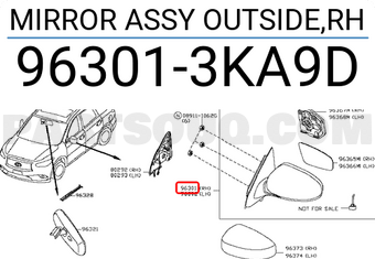 Nissan 963013KA9D MIRROR ASSY OUTSIDE,RH