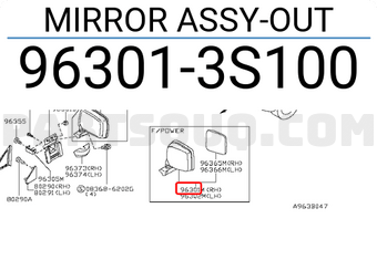 Nissan 963013S100 MIRROR ASSY-OUT