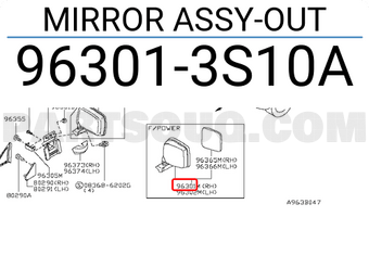 Nissan 963013S10A MIRROR ASSY-OUT