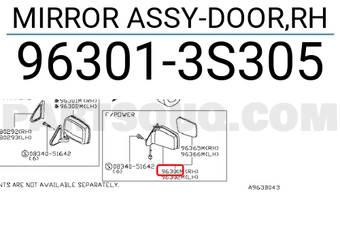 Nissan 963013S305 MIRROR ASSY-DOOR,RH