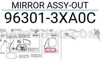 Nissan 963013XA0C MIRROR ASSY-OUT