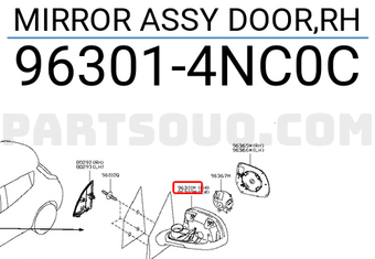 Nissan 963014NC0C MIRROR ASSY DOOR,RH