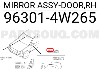Nissan 963014W265 MIRROR ASSY-DOOR,RH