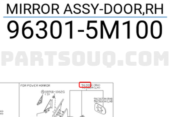Nissan 963015M100 MIRROR ASSY-DOOR,RH