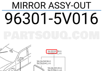 Nissan 963015V016 MIRROR ASSY-OUT