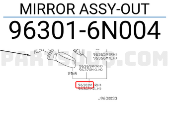 Nissan 963016N004 MIRROR ASSY-OUT