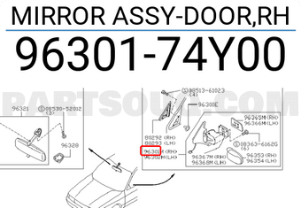 Nissan 9630174Y00 MIRROR ASSY-DOOR,RH