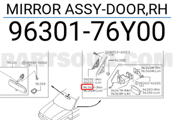 Nissan 9630176Y00 MIRROR ASSY-DOOR,RH