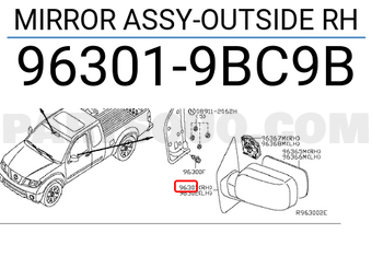 Nissan 963019BC9B MIRROR ASSY-OUTSIDE RH