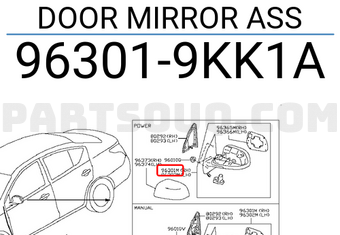 Nissan 963019KK1A DOOR MIRROR ASS