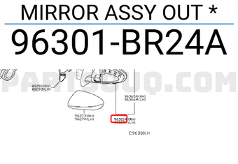 Nissan 96301BR24A MIRROR ASSY OUT *