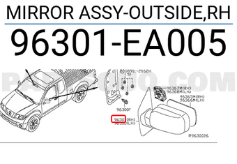 Nissan 96301EA005 MIRROR ASSY-OUTSIDE,RH