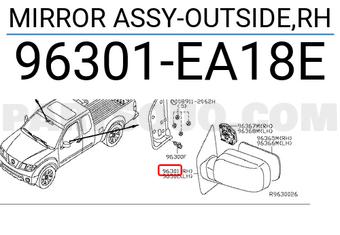 Nissan 96301EA18E MIRROR ASSY-OUTSIDE,RH