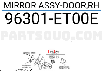Nissan 96301ET00E MIRROR ASSY-DOOR,RH