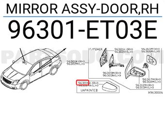 Nissan 96301ET03E MIRROR ASSY-DOOR,RH