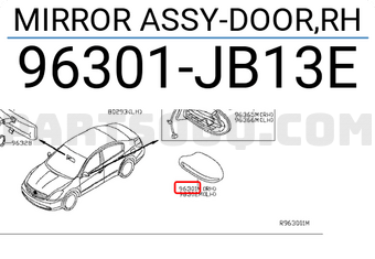 Nissan 96301JB13E MIRROR ASSY-DOOR,RH