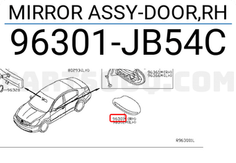 Nissan 96301JB54C MIRROR ASSY-DOOR,RH