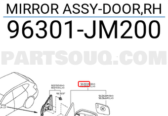 Nissan 96301JM200 MIRROR ASSY-DOOR,RH