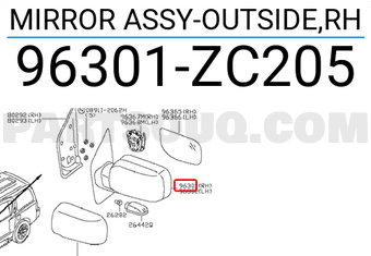 Nissan 96301ZC205 MIRROR ASSY-OUTSIDE,RH