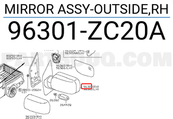 Nissan 96301ZC20A MIRROR ASSY-OUTSIDE,RH
