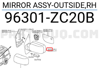 Nissan 96301ZC20B MIRROR ASSY-OUTSIDE,RH