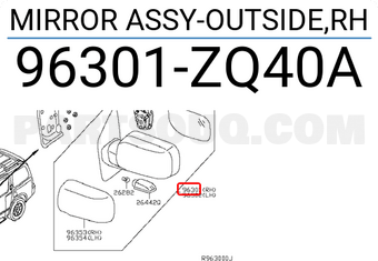 Nissan 96301ZQ40A MIRROR ASSY-OUTSIDE,RH