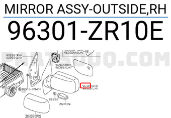 Nissan 96301ZR10E MIRROR ASSY-OUTSIDE,RH