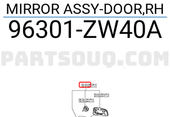 Nissan 96301ZW40A MIRROR ASSY-DOOR,RH