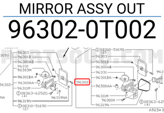 Nissan 963020T002 MIRROR ASSY OUT