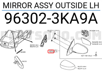 Nissan 963023KA9A MIRROR ASSY OUTSIDE LH