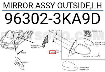 Nissan 963023KA9D MIRROR ASSY OUTSIDE,LH