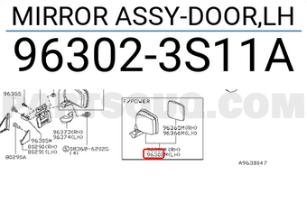 Nissan 963023S11A MIRROR ASSY-DOOR,LH