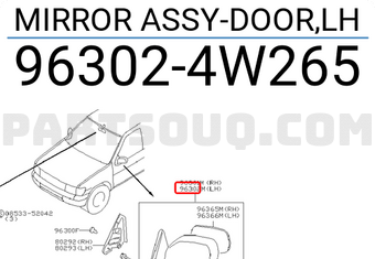 Nissan 963024W265 MIRROR ASSY-DOOR,LH