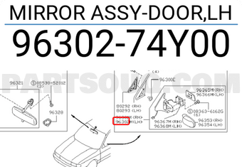 Nissan 9630274Y00 MIRROR ASSY-DOOR,LH